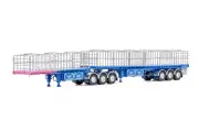 Drake ZT09283 Maxitrans Freighter B Double Trailer Ross Transport Pink Blue 1:50