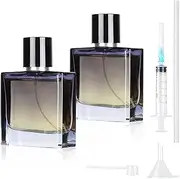 Pack of 2 50 ml Perfume Atomiser, Gradient Blue Square Perfume Atomiser for Women or Girls, Empty Perfume Bottle with Accessories such as Funnel, Perfume Dispenser and Syringe for Travel