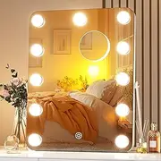 Hasipu Hollywood Vanity Mirror with Lights, 11" x 14" LED Makeup Mirror, 3 Modes Light, Smart Touch Control Dimmable, 360°Rotation, Rounded Rectangle White Frame, with 5X magnifying glass