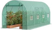 [VEVOR] Walk-in Tunnel Greenhouse, 14.6x6.4x6.3 ft Hoop House Greenhouse Tunnel, Plant Hot House with Galvanized Steel Frame, Green PE Cover, Roll-up Zipper Door and 8 Windows for Outdoor