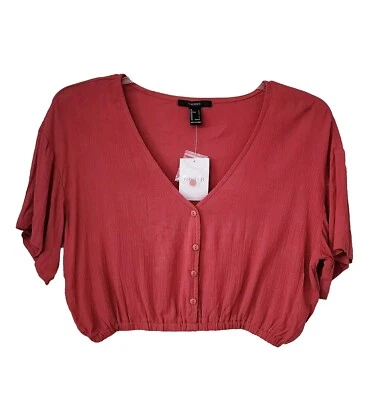 Forever 21 Cropped Peasant Top. Coral Color. Size L. NWTS