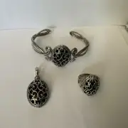 NEW Carolyn Pollack Sterling Silver Onyx Scroll Overlay Bracelet Pendant Ring 8