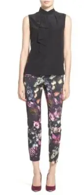 NWT Ted Baker Anuja 0 2 Shadow Floral Tapered Print Pants Trousers Ankle Length