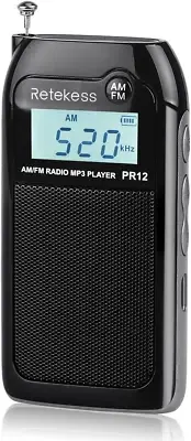 Retekess PR12 Portable Radio AM FM Radio Mini Digital Radio Rechargeable with MP