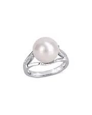 Rina Limor Silver 0.06 ct. tw. Diamond 11-12mm Pearl Split Shank Ring