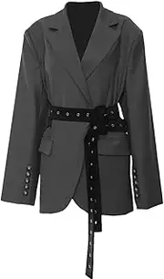[Generic] Women's Blazer Notched Collar Double Sashes Deconstructive Back Button Loose Suit Jacket