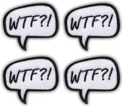 [Patchion] Set of Four - Speech Bubble - WTF?! - Black VeIcro/Hook and Loop Backing - Embroidered Patch/Badge/Emblem