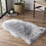 Faux Fur Rug Sofa Chairs Cover, Grey Small Rug for Bedroom, 2X3 Shaggy Furry Rug for Kids Room, Shag Fluffy Rug for Nursery Room, Soft Fuzzy Plush Carpet, Cute Floor Dorm Decor