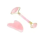Rose Quartz Jade Facial Massage Roller Double Head Massager Guasha Gift Box