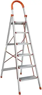 [GIANTZ] 6 Step Ladder, Aluminium Folding Steps Ladders Multi Height Platform for Home Office Warehouse, 150kg Capacity Portable Non-Slip Foam Grip Handle Silver