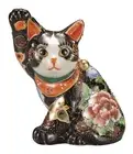 Kutani Ware Iwataya "Kutani Ware" Reclining Maneki Cat (No. 5.5) Black Mori Flow