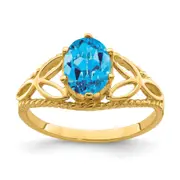 Solid 14k Yellow Gold Simulated Blue Topaz Ring