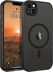 GUAGUA Magnetic for iPhone 14 Plus Case, [Compatible with MagSafe] Wireless Charging [Anti-Scratch] Translucent Matte Back Slim Shockproof Case Women iPhone 14 Plus,Black