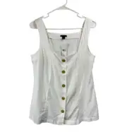 NWT Ann Taylor Size Medium Sleeveless White Linen Blend Button Front Top