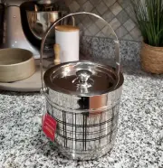 Williams Somoma Stainless Steel Tartan Plaid Ice Bucket With Lid