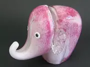 Elephant Figurine or Paperweight - Glass Pink & White Clear Ears & Neck