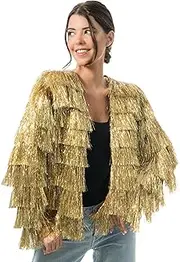 [Chaks] Women's Sparkly Fringe Silver Gold Pink 90s Disco Jacket Festival Carnival Party Rave