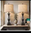 27" Farmhouse Table Lamp Set of 2 with USB A+C Black Vintage Rustic