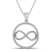 14k White Gold Round Diamond Infinity Circle Pendant 1/4 Cttw