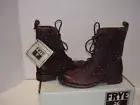 NEW FRYE JENNA DISC LACE MID CALF STUDDED BOOTS DK BROWN DISTRESSED LEATHER 7.5