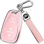 QBUC Key Fob Cover for Chevy, Car Key Fob Case with Keychain for Equinox 2018-2022 Sonic 2017-2020 Spark 2016-2022 Traverse Trailblazer Trax Accessories Protector (Pink)
