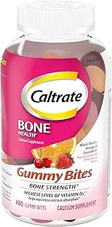 Caltrate Calcium and Vitamin D3 Supplement Gummy Bites, 600 mg. (Black Cherry, Strawberry, Orange Flavors, 100 Count)