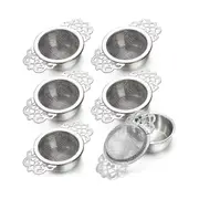 6Pack Tea Strainers with Drip Bowl,2.5 Inch Tea Filters for Loose Leaf Tea, Stainless Steel Mesh Te Silver