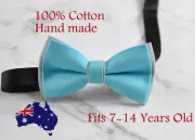 Boy Teenage 100% Cotton AQUA BLUE and Grey Bow Tie Bowtie Wedding 7-14 Years Old