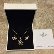 SWAROVSKI Signed Crystal Snowflake Star Necklace & Earring Set NIB