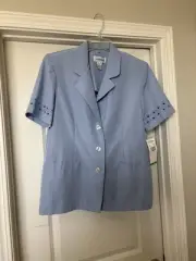 Alfred Dunner Women's Blazer Jacket Size 10 Blue Short Sleeve Shoulder Pads NWT