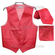 New Men's Formal Vest Tuxedo Waistcoat_necktie set paisley coral wedding prom