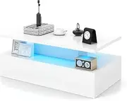 Giantex LED Coffee Table, Modern 2-Tier High Glossy White Coffee Table with Adjustable Light Colors, Speed & Brightness, Contemporary Rectangle Center Table Cocktail Table for Living Room (White)