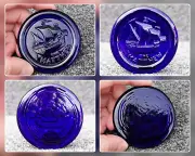 The Matthew Of Bristol Blue Glass Coaster Cobalt Paperweight, Vintage Ornament