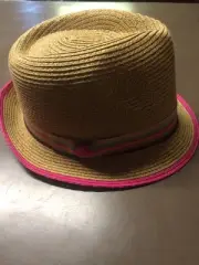 Women's Fedora Paper Hat With pink Trim OSFM New With Tag