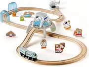 SainSmart Jr. Wooden Space Station Train Set, Wood Spaceship Theme with Astronaut, Alien and Helicopter for 3+ Kids and Toddlers