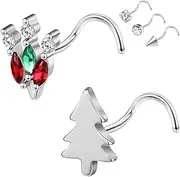 [AccGin] 20G Nose Studs, Christmas Elements Nose Ring Studs L-Shaped, 316L Stainless Steel Nose Piercing Jewelry, Nostril Daith Tragus Piercing Jewelry for Women and Men