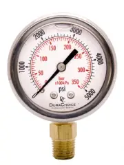 2" Oil Filled Pressure Gauge, SS Case, 1/4" NPT, Lower Mount, 0-5000PSI