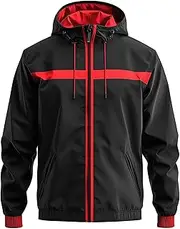 [Sumairah] Mens Windbreaker Black Contrast Lightweight CLassic Outdoor Casual Rain Protection Waterproof Nylon Hooded Windbreaker Jackets(Black - Windbreaker, Medium)