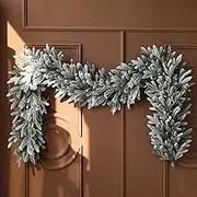 qwmvhfg, 9 FT Flocked Garland, Realistic Snow Effect, Eco-Friendly Encryption Pine Garland for Table, Mantle, Wall, Indoor, Outdoor Christmas Decorations