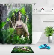Girl Under Banana Leaf 3D Shower Curtain Waterproof Fabric Bathroom Decoration