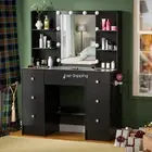 Modern Dressing Table Makeup Desk w/ 7 Drawers + Large Mirror for Bedroom Black