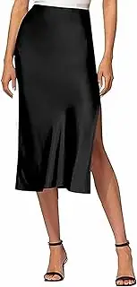 [Generic] Womens Satin Silk High Waist Slit Midi Skirt Elastic Waistband Midi Skirts Elegant and Handsome Half Skirt for Women Skirt