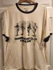 NEW Champion Men's T-shirt Running Rec Club Retro Ringer Tee Cream Size XL