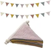 AIMALL Colorful Cotton Birthday Flags for Kids Room Decoration, 10 Pieces x 2, 93 inches Long, Pastel Triangular Bunting for Nursery, Party, Classroom Decor