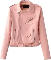 Women Slim Fitting Short PU Jacket Lady Motorcycle Suit Slimming Leather Jacket Zip Up Faux Leather Jacket