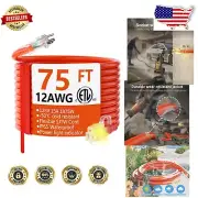 75 ft Heavy Duty Outdoor Extension Cord with Lighted End - Waterproof & Flexible