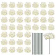 Silk Artificial Hydrangea Flowers, White Flowers Heads with Stems 30 Set