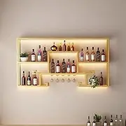 LED Lighted Wall Mounted Wine Cabinet with Bar Rack and Glass Holder Modern Iron Shelves for Home Bar Living Room or Restaurant