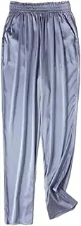 [Generic] Women Pants Women's Silk Elastic Satin Elastic Waist Casual Haren Pants