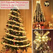 Christmas Tree Lights Ribbon Christmas Decor Warm Tree Lights with 5M 50 LED, Christmas Tree Decorations Whit Lights Indoor Outdoor Light Up Ribbon for Party Weddings Holiday
